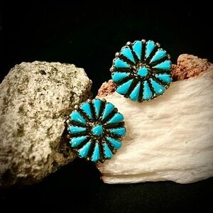 Vintage Zuni Earrings-Sterling Silver/Sleeping Beauty Turquoise